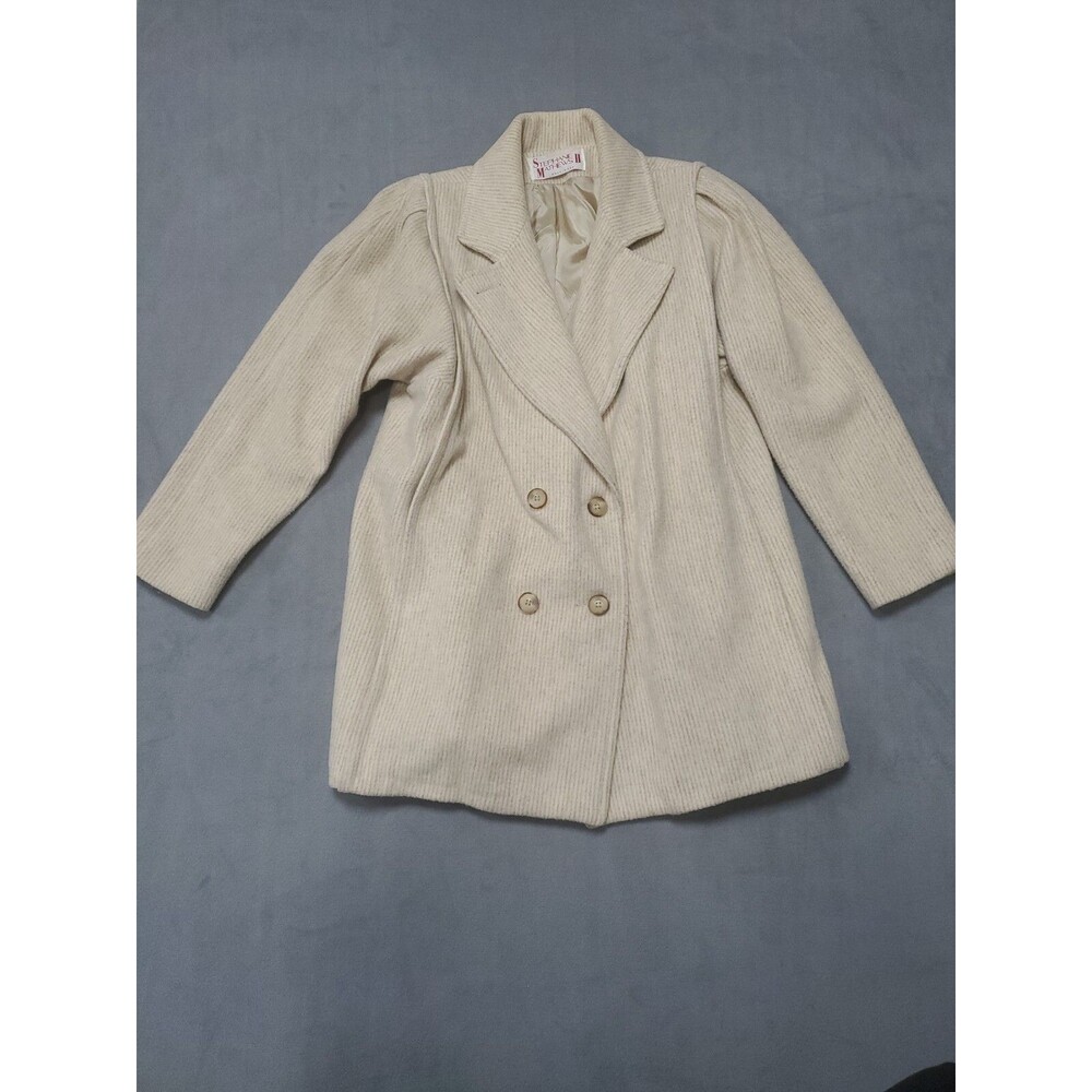 VTG Stephanie Mathews Woman Pea Coat Size 11 Wool Blend Double Breasted Striped